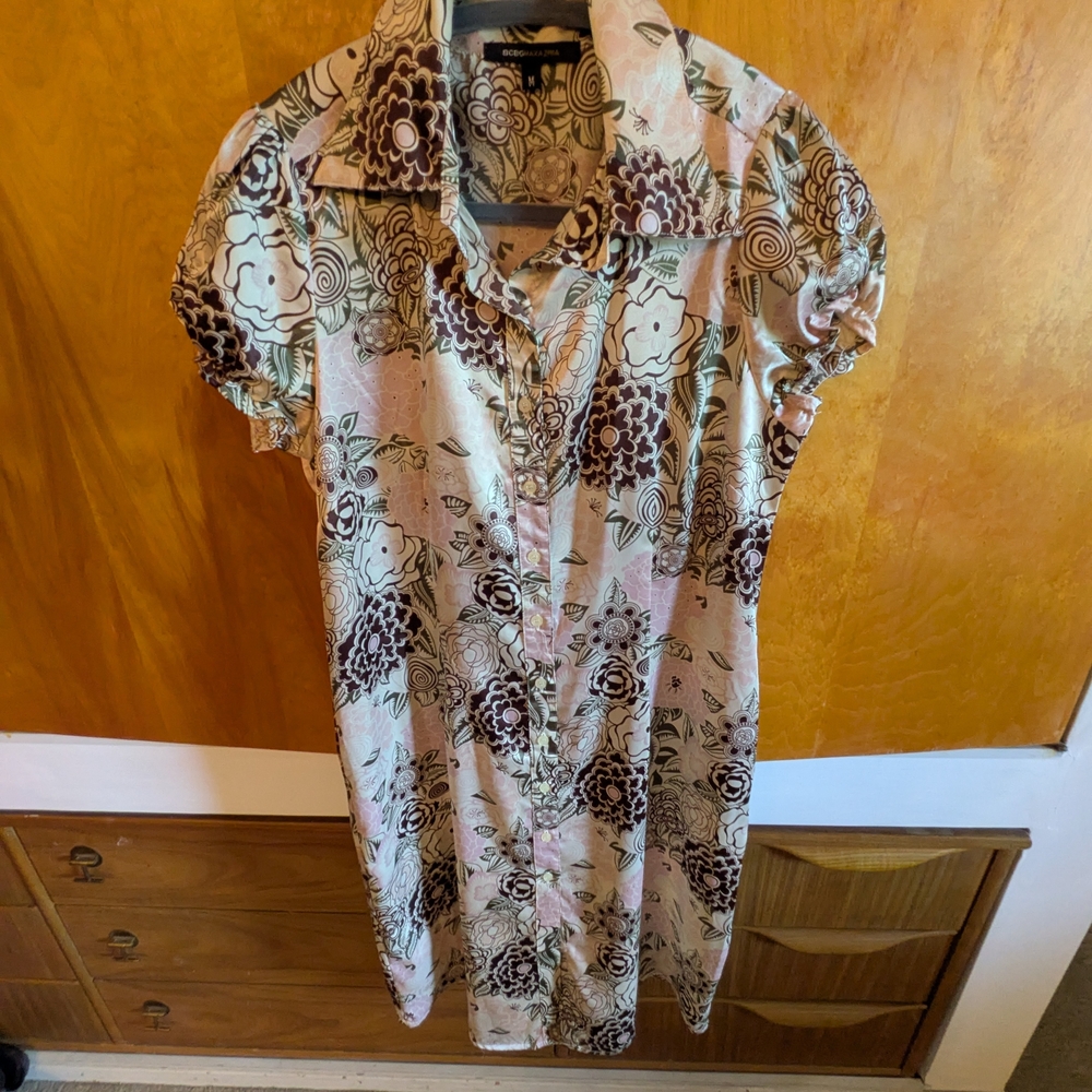 BCBGMaxAzria Cream and Brown Floral Dress